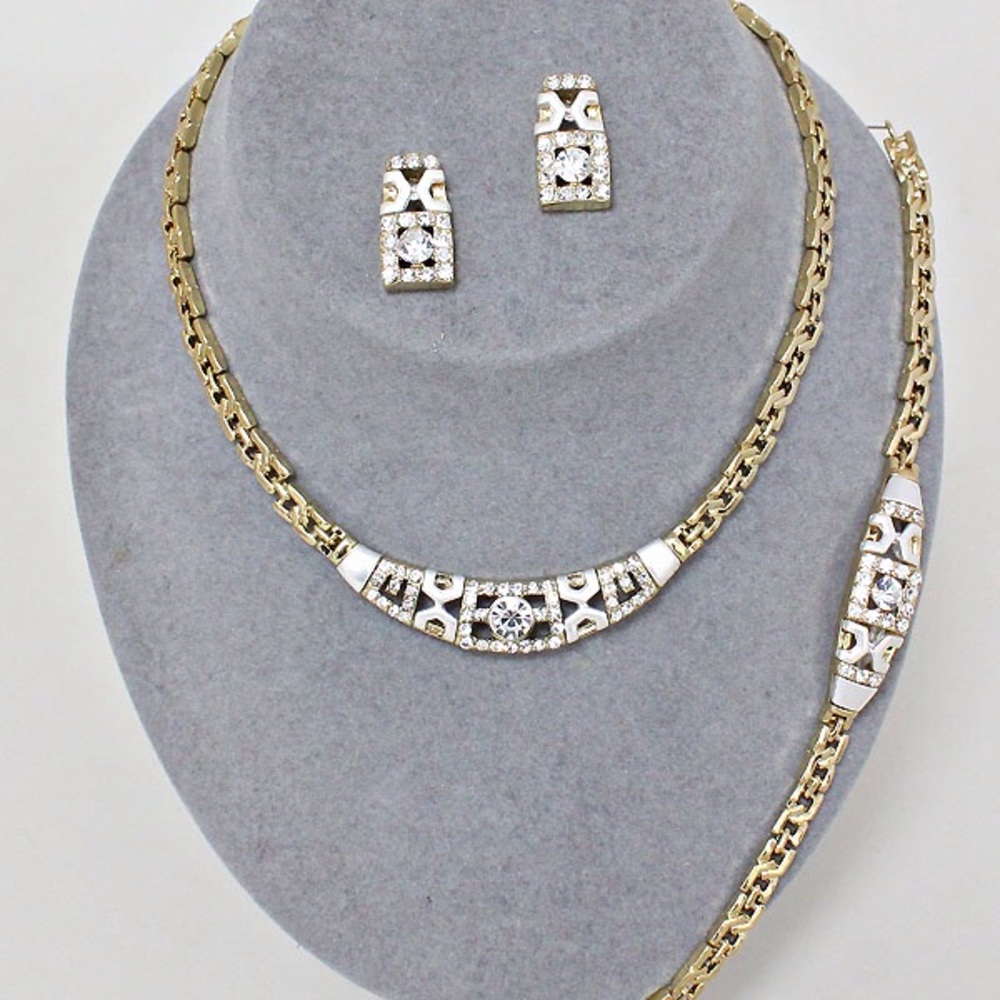 Super deal Necklace Bracelet Earrings set two tone